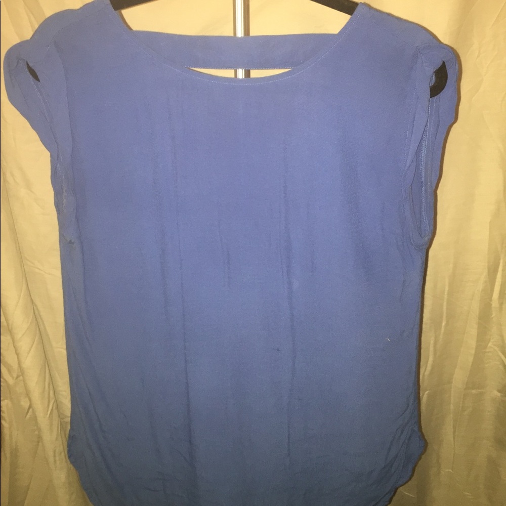 Women’s Royal Blue Capped Sleeve Open Back Short Sleeve Top Blouse Medium - Picture 6 of 8